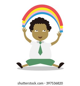 Vector illustration - school boy in green uniform sets with different poses