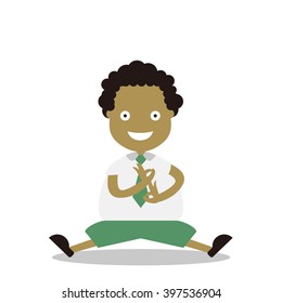 Vector illustration - school boy in green uniform sets with different poses