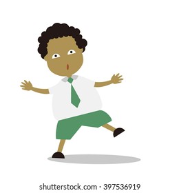 Vector illustration - school boy in green uniform sets with different poses