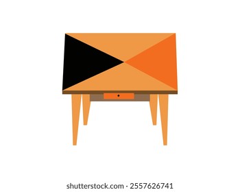 vector illustration of school boy sitting on table. Cartoon little boy studying on the table.