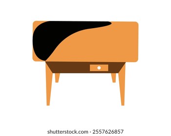 vector illustration of school boy sitting on table.Cartoon little boy studying on the table.