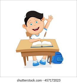Vector illustration, school boy sitting on table, hand picked.