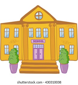 vector illustration of a school building in a cartoon style on isolated background