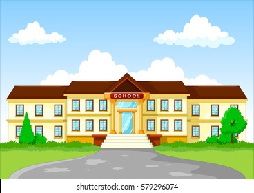 Vector Illustration Of School Building Cartoon