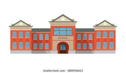 Vector illustration of School building facade. Public educational institution isolated on white background.