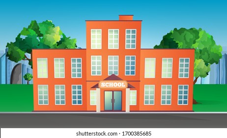 Vector Illustration Of A School Building. School In A Flat Style.