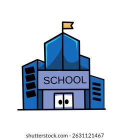Vector illustration of a school building in flat cartoon style. Great for educational materials, back to school content, and children’s learning visuals