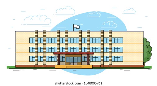 Vector illustration of school building. Linear illustration