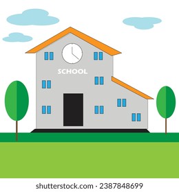 Ilustración vectorial de la construcción escolar. Bienvenidos de vuelta a la escuela. Edificios para la construcción de la ciudad. Estilo plano. Eps 10
