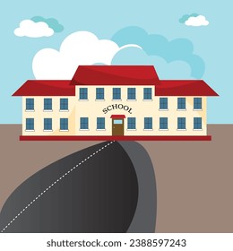 Ilustración vectorial de la construcción escolar. Bienvenidos de vuelta a la escuela. Edificios para la construcción de la ciudad. Estilo plano. Eps 10