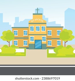 Vector illustration of school building. Welcome back to school.Buildings for city construction. Flat style. Eps 10