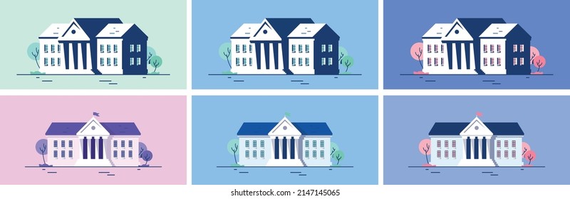 Vector illustration of school and buildings, flat modern design