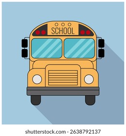 A vector illustration of a school bus casting a long shadow on a blue background