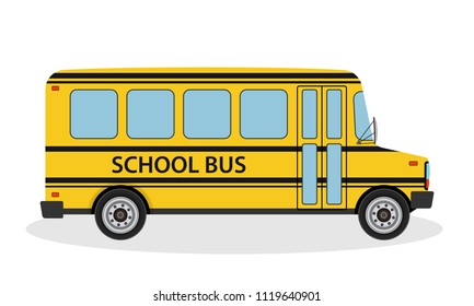 Vector illustration of school bus for children ride to school. Yellow education transportation vehicle in flat style. Side view.