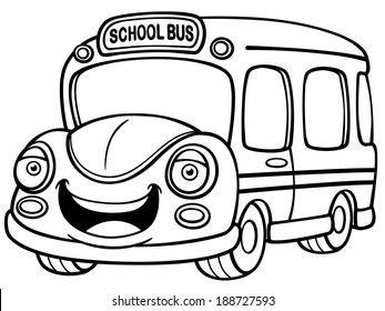 Vector illustration of School bus - Coloring book