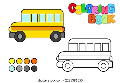 Ilustración vectorial de un autobús escolar. Libro de Colores para niños. Nivel simple