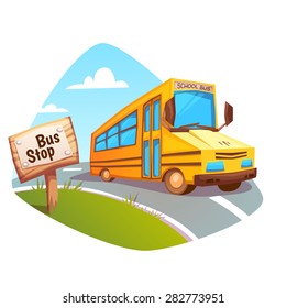 Vector illustration of school bus on background