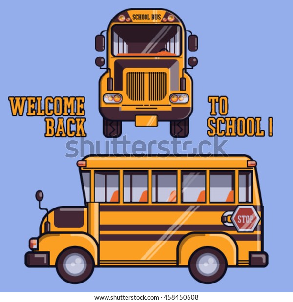 Vector\
illustration of school bus on violet\
background.