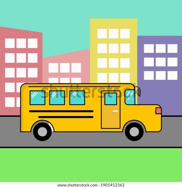 vector illustration of\
school bus. Suitable for presentation background, poster, motion\
graphic background