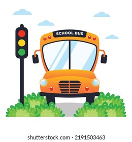 
Vector illustration School Bus with Traffic Lights isolated in white Background.