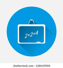 Vector illustration school chalkboard on blue background. Flat image school chalkboard with long shadow. Layers grouped for easy editing illustration. For your design.