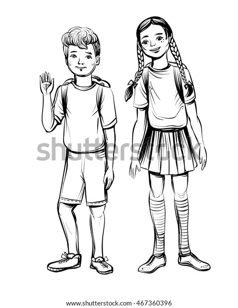 Vector Illustration School Children Boy Girl Image Vectorielle De Stock Libre De Droits