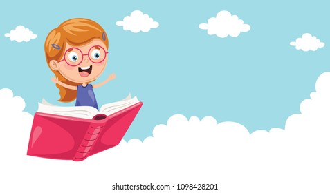 Vector Illustration Of School Children Flying