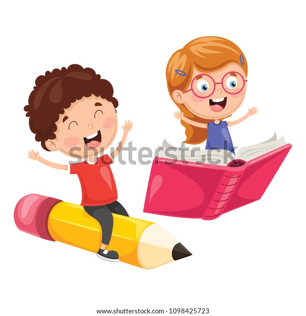 Vector Illustration School Children Flying Stock Vector (Royalty Free ...