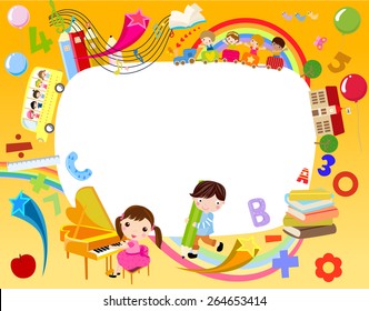 Vector illustration of school children and frame