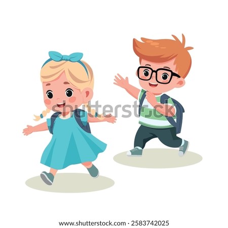 Vector Illustration Of School Children running and playing