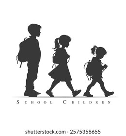 A vector illustration of school children, Vector silhouettes of students, Three children going to school vector art