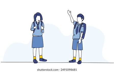 Ilustración vectorial de escolares.Piso moderno en estilo de línea continua.