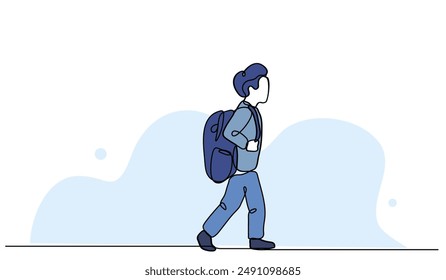 Vector illustration of school children.Modern flat in continuous line style.