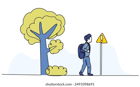 Ilustración vectorial de escolares.Piso moderno en estilo de línea continua.