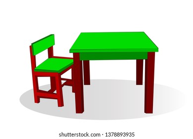 Vector illustration of school desk and chair, perspective side view. Isolated on white background
