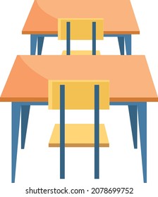 Vector illustration of school desk and chair, perspective side view. Isolated on white background