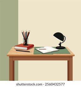 Vector illustration of school desk with school elements 