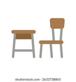 Ilustración vectorial de un escritorio de la escuela sobre un fondo blanco