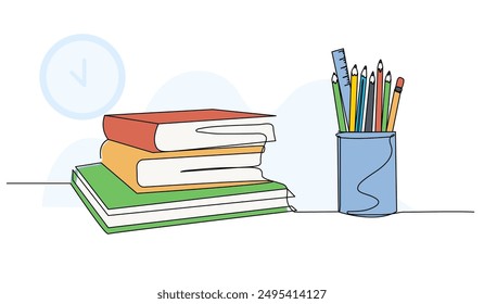 Vector illustration of School equipment. Modern flat in continuous line style.