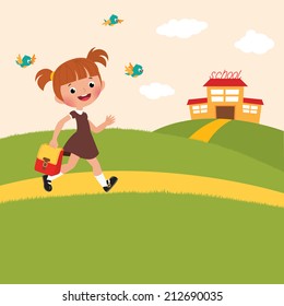 Vector illustration school girl with backpack back to school