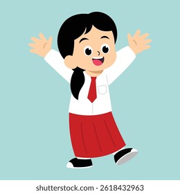 Vector Illustration of School Girl Cheer Up with happy Face in Flat Style Cartoon