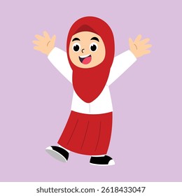 Vector Illustration of School Girl Cheer Up with happy Face in Flat Style Cartoon
