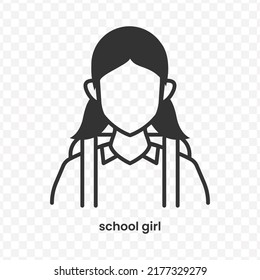 Vector Illustration Of School Girl Icon In Dark Color And Transparent Background(png).