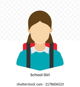 Vector Illustration Of School Girl Icon In Dark Color And Transparent Background(png).