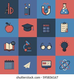 Vector illustration. School icons. Education concept. Isolated white background
