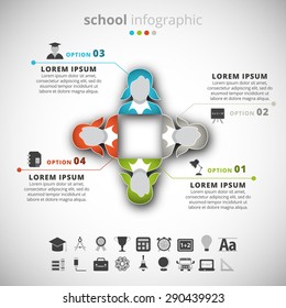 Vector illustration of school infgographic made of girls silhouettes.