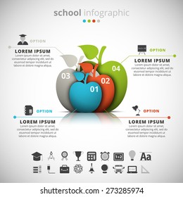 Vector illustration of school infographic made of apples.