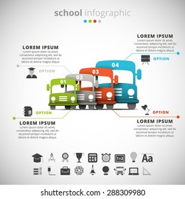 Vector illustration of school infographic made of school buses.