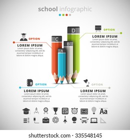 Ilustración vectorial de la infografía escolar hecha de lápices.