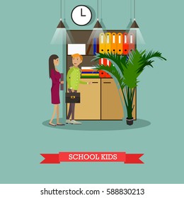 Vector illustration of school kids cartoon characters. School education concept design element in flat style.